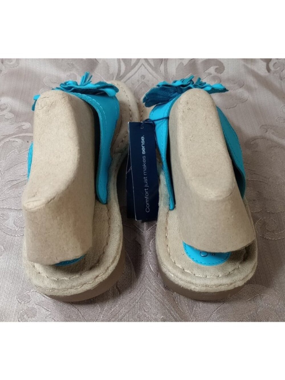 Croft & Barrow Leather Sandals 9.5M Teal Flower Slip-On Thong Flip Flops - Picture 4 of 11